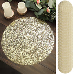 50-Pack Table Placemats Sequin Design Metallic Gold Round - Mesh Disposable Dust-Free Dining Mats 13"