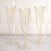 24-Pack Plastic Champagne Flutes Clear Gold Glitter Flared Design - Lightweight Disposable Toasting Glasses 6oz