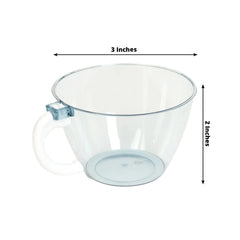 25-Pack Disposable Plastic Coffee Cups with Handles - 6oz Transparent Dusty Blue Hard Tea Mugs for Hot Beverages