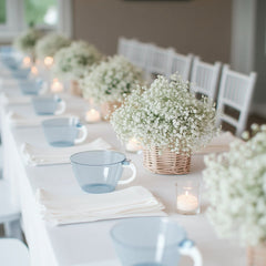 25-Pack Disposable Plastic Coffee Cups with Handles - 6oz Transparent Dusty Blue Hard Tea Mugs for Hot Beverages