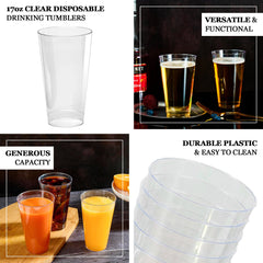 12-Pack Plastic Party Cups Clear - Durable Disposable Tumblers for Drinks 17oz 5.5"