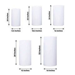 Set of 5 White Metal Cylinder Pillar Prop Stands For Wedding Aisle, Round Plinth Pedestal Display Boxes - 20",22",24",28",32"