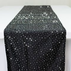Black Scuba Polyester Table Runner with Rhinestone Accents - 12"x108" Wrinkle-Free Table Linen