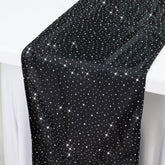 Black Scuba Polyester Table Runner with Rhinestone Accents - 12"x108" Wrinkle-Free Table Linen
