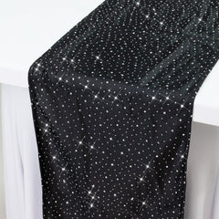 Black Scuba Polyester Table Runner with Rhinestone Accents - 12"x108" Wrinkle-Free Table Linen