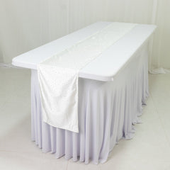 Pearl White Scuba Polyester Table Runner with Rhinestone Accents - 12"x108" Wrinkle-Free Table Linen
