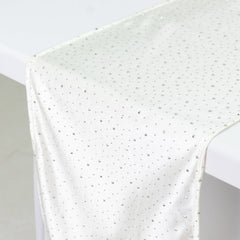 Pearl White Scuba Polyester Table Runner with Rhinestone Accents - 12"x108" Wrinkle-Free Table Linen