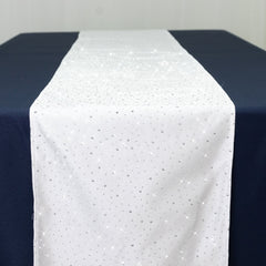 White Scuba Polyester Table Runner with Rhinestone Accents - 12"x108" Wrinkle-Free Table Linen