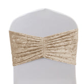 5 Pack Crushed Velvet Chair Bands Beige Wide Ruffle Style - Textured Chair Sashes for Stunning Event Decor - 8"x15"