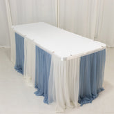 14ft Sheer Pleated Ruffle Skirting Chiffon Table Skirt - Dusty Blue and Ivory, Shimmer Sheer, Wrinkle-Free Fabric