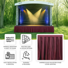Portable Stage Skirt Burgundy Polyester Platform Skirting Cloth for Events, Performances & Wedding Staging - 24"x20ft