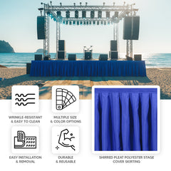 Portable Stage Skirt Royal Blue Polyester Platform Skirting Cloth for Events, Performances & Wedding Staging - 16"x10ft