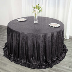 Sequin 132" Round Tablecloth Black - Seamless Dazzling Table Cover