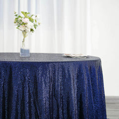 Sequin 132" Round Tablecloth Navy Blue - Seamless Dazzling Table Cover