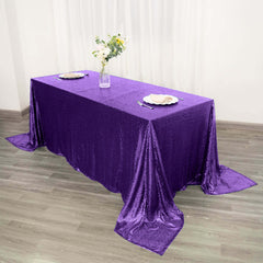 Sequin 90"x132" Rectangle Tablecloth Purple - Seamless Sparkly Table Cover