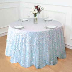 Sequin 120" Round Tablecloth Iridescent Blue - Seamless Big Payette Table Cover