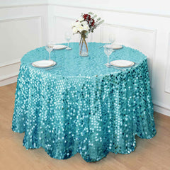 Sequin 120" Round Tablecloth Turquoise - Seamless Big Payette Table Cover