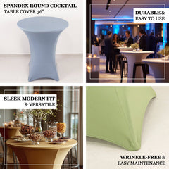 Spandex 36" Round Cocktail Table Cover Sage Green - Easy to Maintain Stretch Fitted Highboy Tablecloth