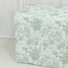 French Toile Fitted Tablecloth 6ft – Dusty Sage Green & White Rectangular Polyester Wrinkle-Resistant Table Cover