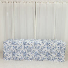 French Toile Fitted Tablecloth 8ft – Blue & White Rectangular Polyester Wrinkle-Resistant Table Cover