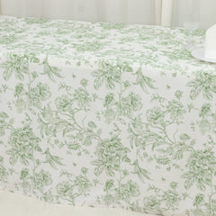 French Toile Fitted Tablecloth 8ft – Dusty Sage Green & White Rectangular Polyester Wrinkle-Resistant Table Cover