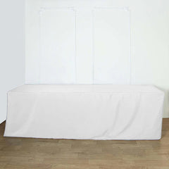 Fitted Polyester 96"x30" Rectangle Tablecloth White - Durable and Easy to Maintain Table Cover for Trade Shows, Catering & Events