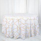 Polyester 120" Round Tablecloth White with Gold Foil Geometric Pattern Wrinkle-Resistant Modern Seamless Table Cover