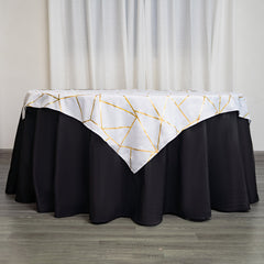 Polyester 54"x54" Table Overlay Square Tablecloth White with Gold Foil Geometric Pattern - Wrinkle-Resistant & Durable for Stylish Settings