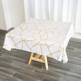 Polyester 54"x54" Square Tablecloth White with Gold Foil Geometric Pattern - Wrinkle-Resistant & Durable for Stylish Settings