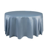 Lamour Satin 120" Round Tablecloth Dusty Blue - Seamless Table Cover with Soft Tempered Sheen