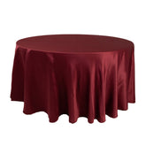 Lamour Satin 120" Round Tablecloth Burgundy - Seamless Table Cover with Soft Tempered Sheen