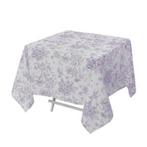 Polyester 70"x70" Square Tablecloth White - Lavender Lilac French Toile Pattern for Elegant Occasions