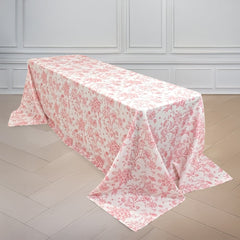 Polyester 90"x132" Rectangle Tablecloth White - Seamless Pink French Toile Pattern for Formal Celebrations