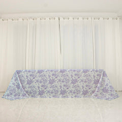 Polyester 90"x156" Rectangle Tablecloth White - Seamless Lavender Lilac French Toile Pattern for Grand Occasions