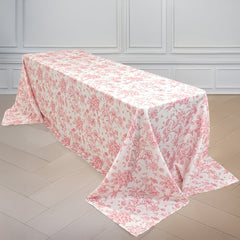 Polyester 90"x156" Rectangle Tablecloth White - Seamless Pink French Toile Pattern for Grand Occasions