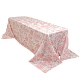 Polyester 90"x156" Rectangle Tablecloth White - Seamless Pink French Toile Pattern for Grand Occasions