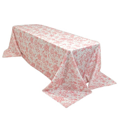 Polyester 90"x156" Rectangle Tablecloth White - Seamless Pink French Toile Pattern for Grand Occasions