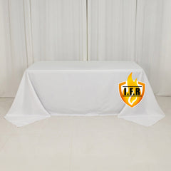 Fire Retardant Premium Polyester 90"x132" Rectangular Tablecloth White - Stylish High-Performance Seamless Table Cover for Large Gatherings