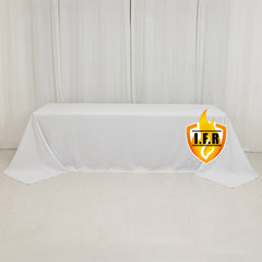 Fire Retardant Premium Polyester 90"x156" Rectangular Tablecloth White - Stylish High-Performance Seamless Table Cover for Large Gatherings