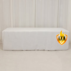 Fire Retardant Premium Polyester 8ft Rectangular Tablecloth White Fitted High-Performance Table Cover for Large Gatherings