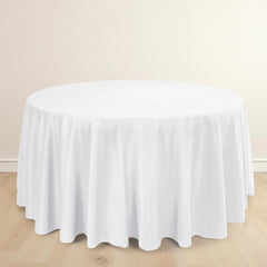 Scuba Round 120" Tablecloth White - Wrinkle Free & Stain Resistant Seamless Table Cover for Weddings & Events