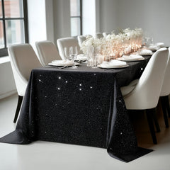 Scuba Rectangular Tablecloth 90"×156" Black with Rhinestone Accents – Seamless, Wrinkle-Free, Stain-Resistant Event Linen