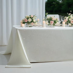 Scuba Rectangular Tablecloth 90"×156" Pearl White with Rhinestone Accents – Seamless, Wrinkle-Free, Stain-Resistant Event Linen