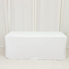 6ft Scuba Rectangular Fitted Tablecloth White – Wrinkle-Free, Stain Resistant