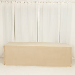 8ft Scuba Rectangular Fitted Tablecloth Beige – Wrinkle-Free, Stain Resistant