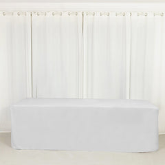 8ft Scuba Rectangular Fitted Tablecloth White – Wrinkle-Free, Stain Resistant