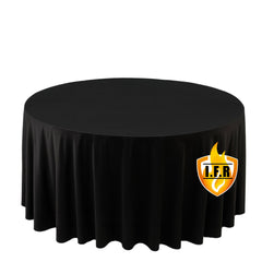 Fire Retardant Scuba Tablecloth – 120" Round Black, Wrinkle Free, Stain Resistant, Seamless Polyester Cover