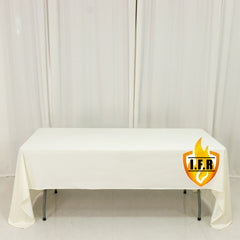 Fire Retardant Scuba Tablecloth – 60"x126" Rectangle Ivory, Wrinkle Free, Stain Resistant Polyester Cover