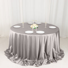 Scuba Round 132" Tablecloth Shimmering Silver - Wrinkle Free, Stain Resistant & Seamless Table Cover