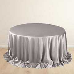 Scuba Round 132" Tablecloth Shimmering Silver - Wrinkle Free, Stain Resistant & Seamless Table Cover
